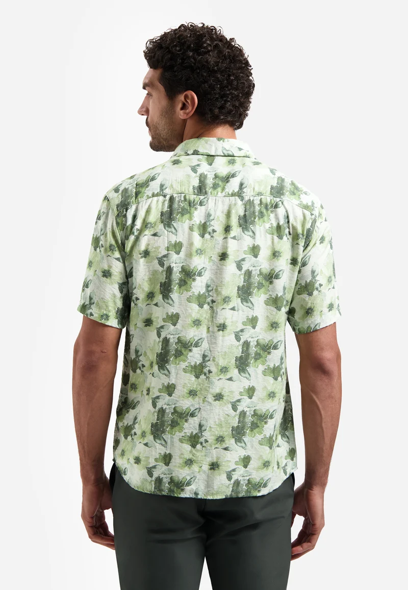 Shirt Short Sleeve Stretch Allover Printed, Green
