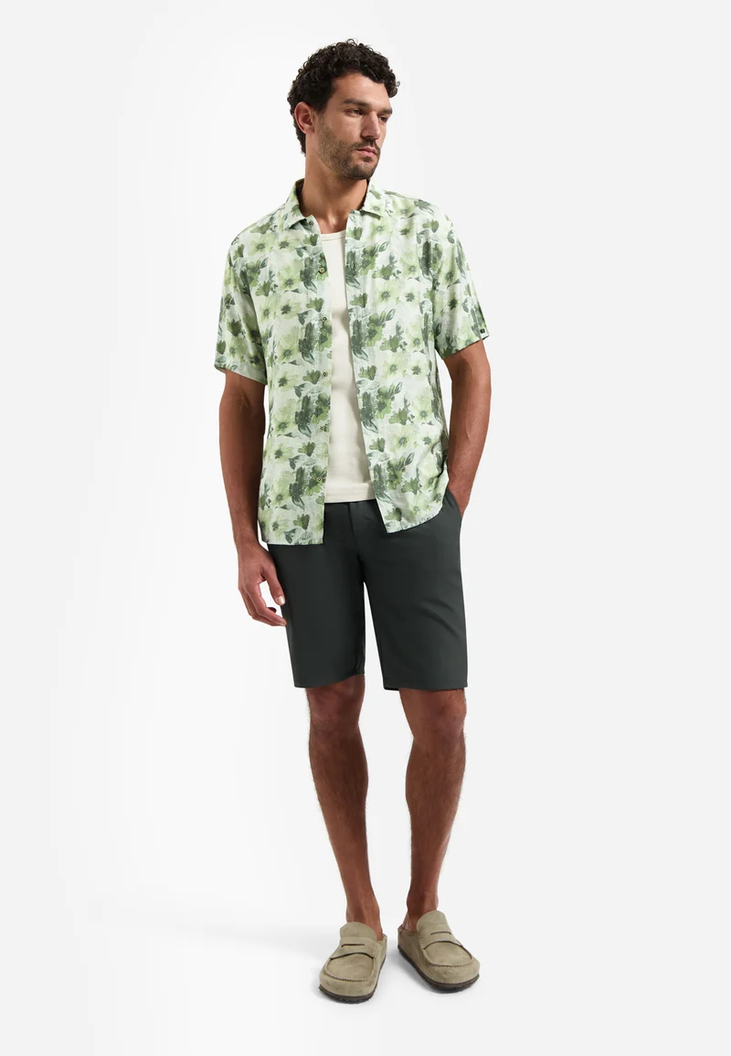 Shirt Short Sleeve Stretch Allover Printed, Green