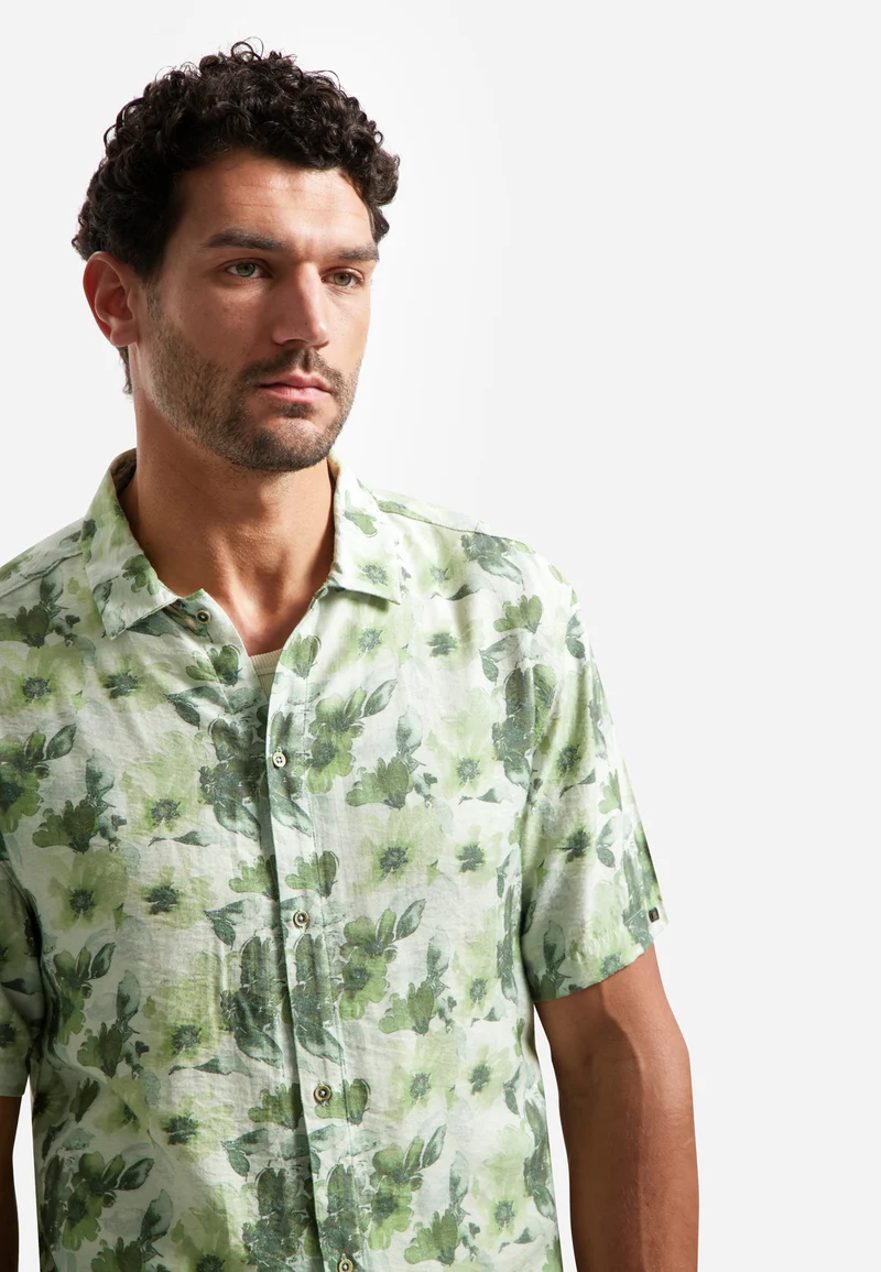 Shirt Short Sleeve Stretch Allover Printed, Green