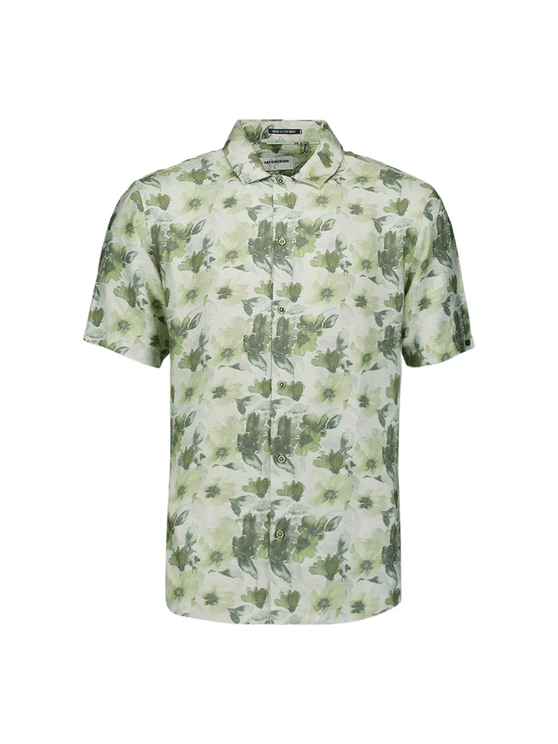 Shirt Short Sleeve Stretch Allover Printed, Green