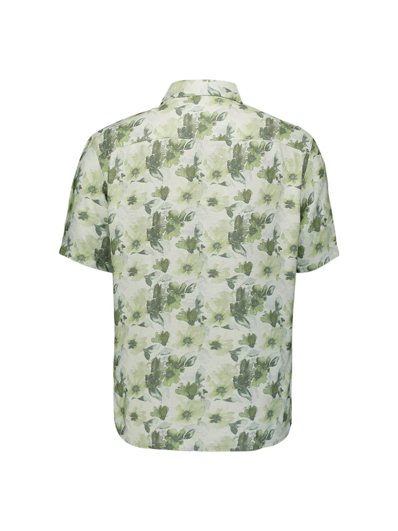 Shirt Short Sleeve Stretch Allover Printed, Green