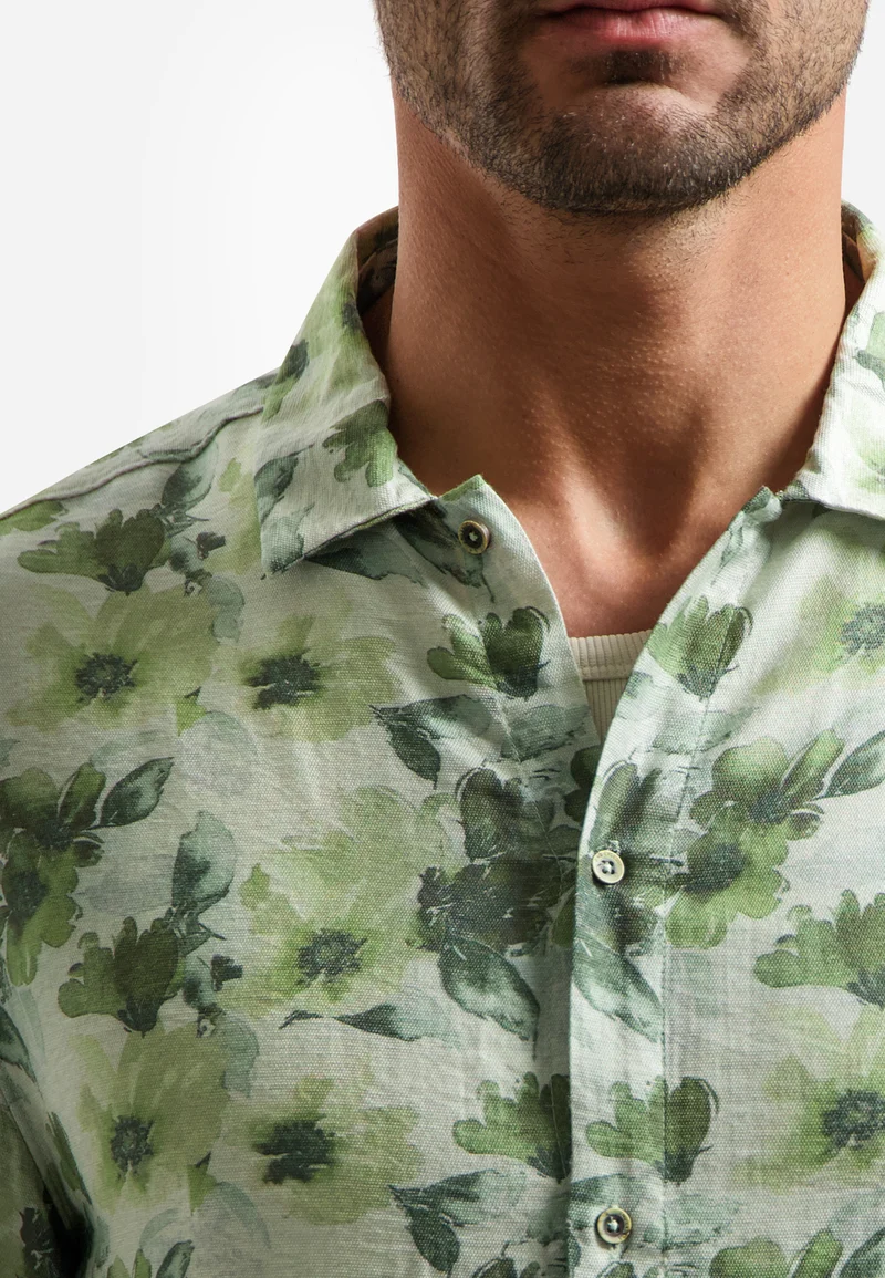 Shirt Short Sleeve Stretch Allover Printed, Green