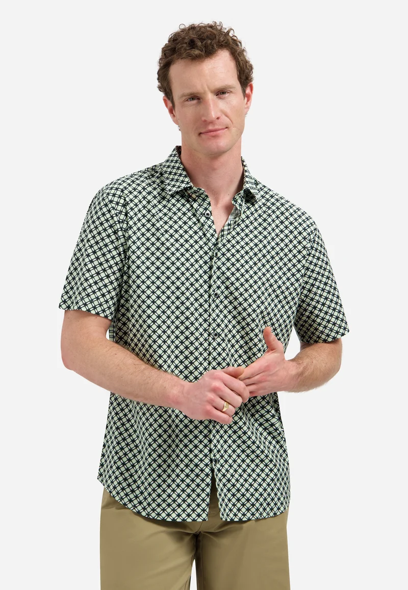 Shirt Short Sleeve Stretch Allover Printed, Green