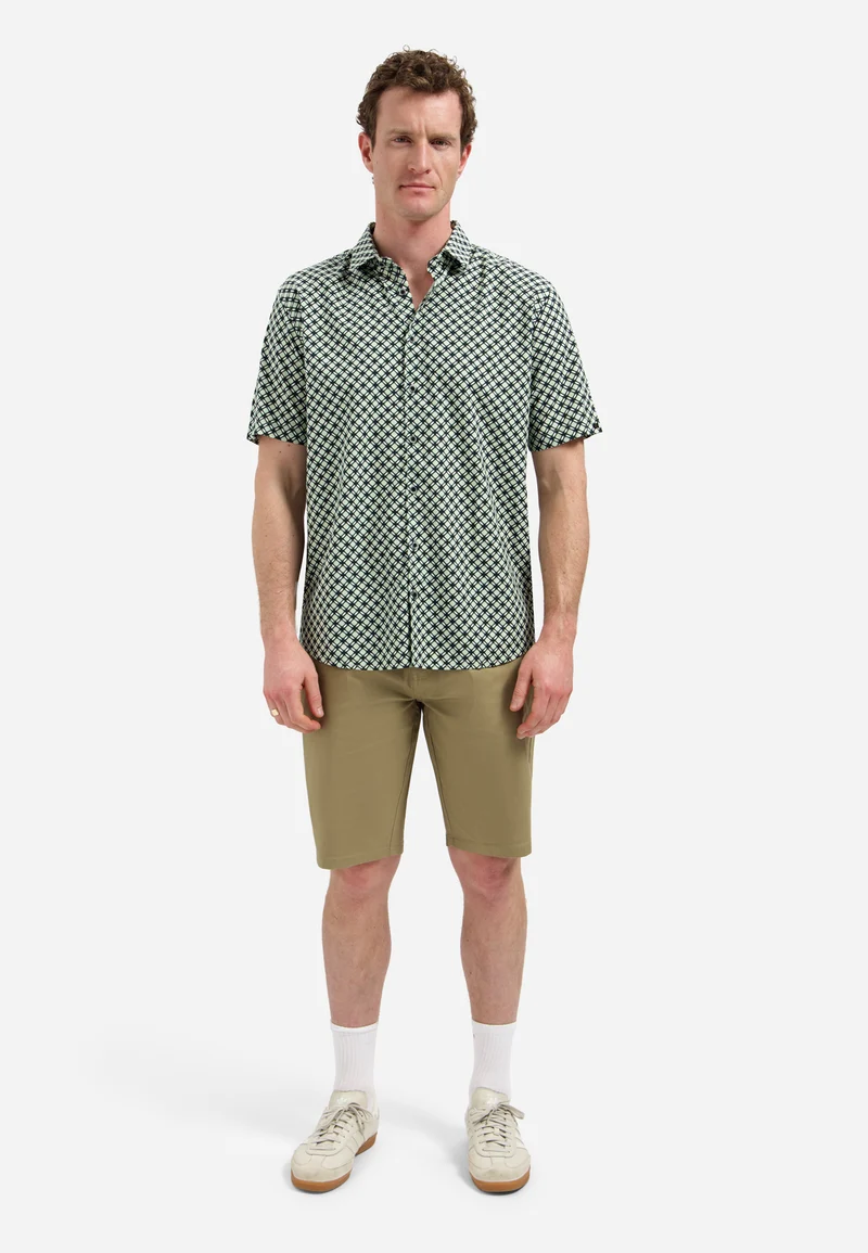 Shirt Short Sleeve Stretch Allover Printed, Green