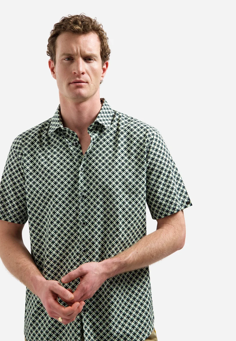 Shirt Short Sleeve Stretch Allover Printed, Green