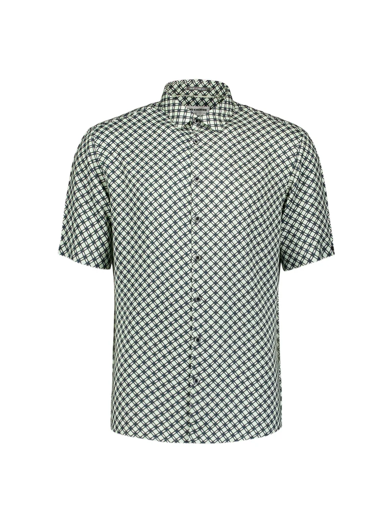 Shirt Short Sleeve Stretch Allover Printed, Green