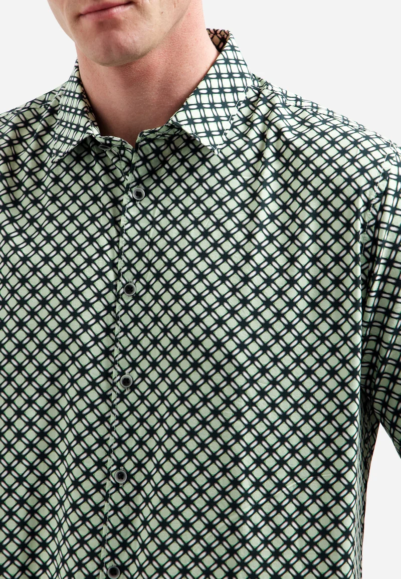Shirt Short Sleeve Stretch Allover Printed, Green