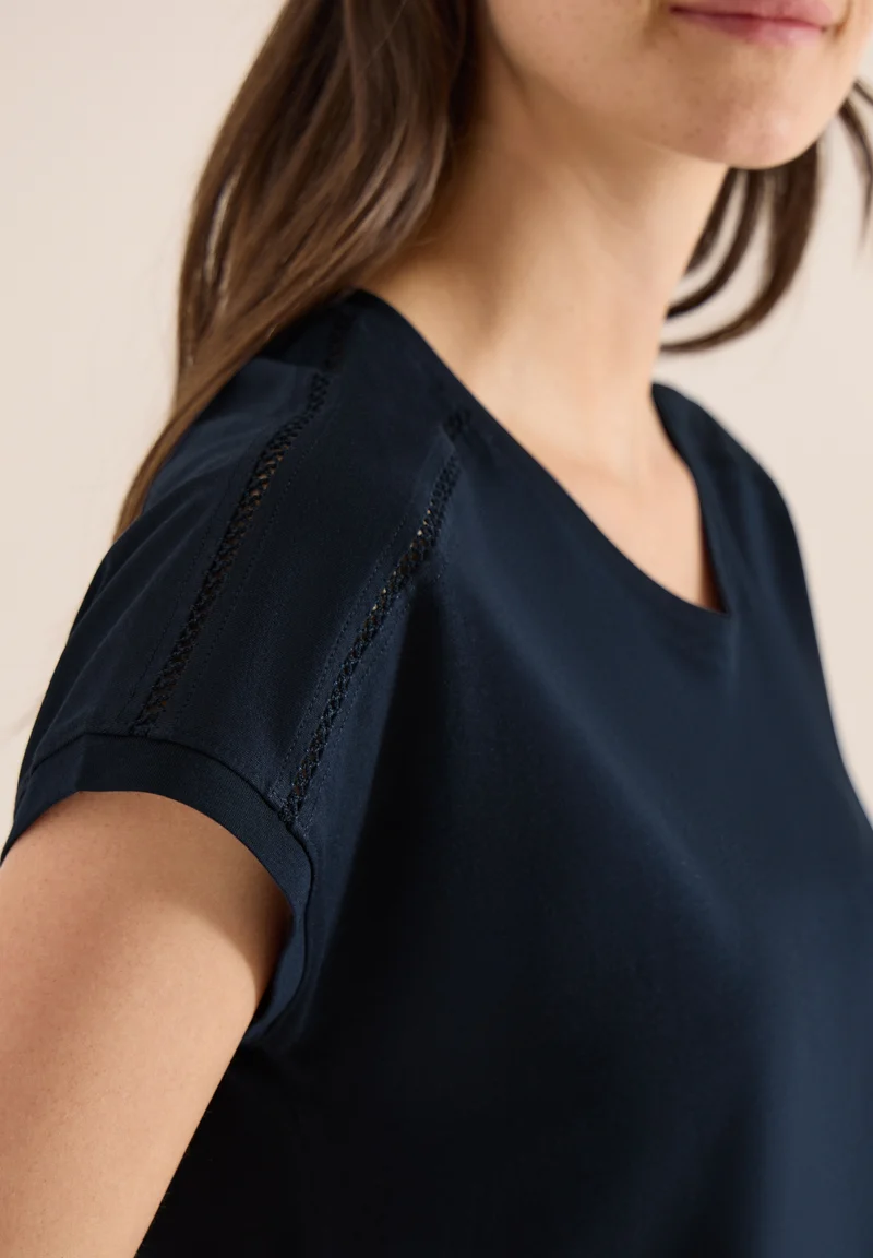 NOS Solid Lace Shoulder T-Shir, universal blue