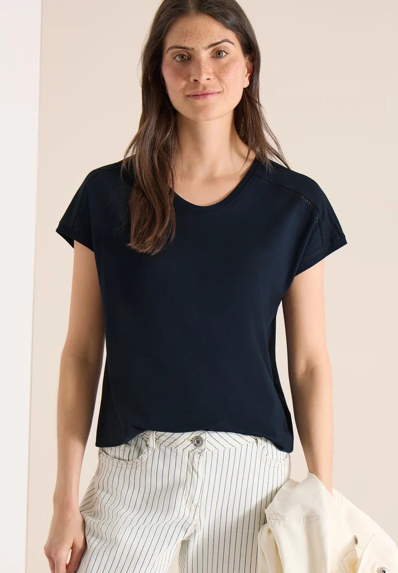 NOS Solid Lace Shoulder T-Shir, universal blue