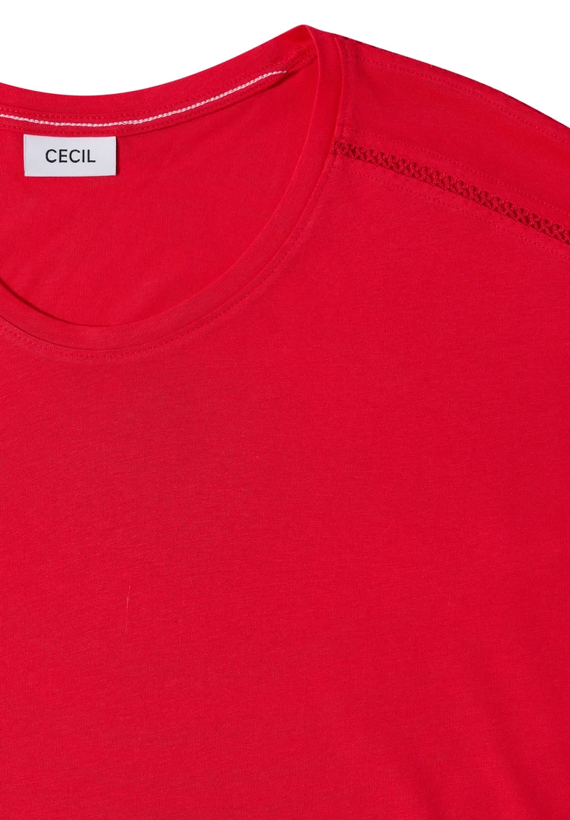 NOS Solid Lace Shoulder T-Shir, glazed apple red