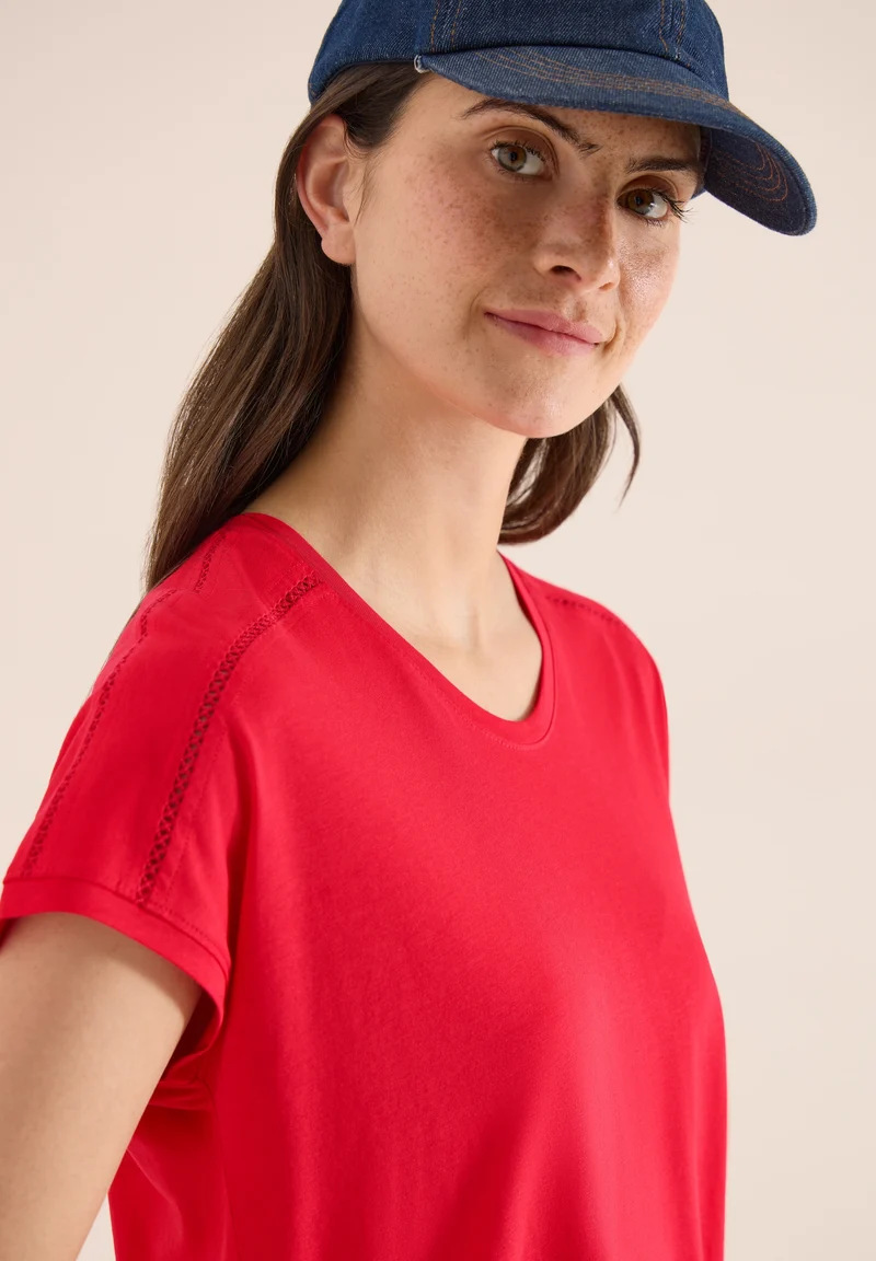 NOS Solid Lace Shoulder T-Shir, glazed apple red