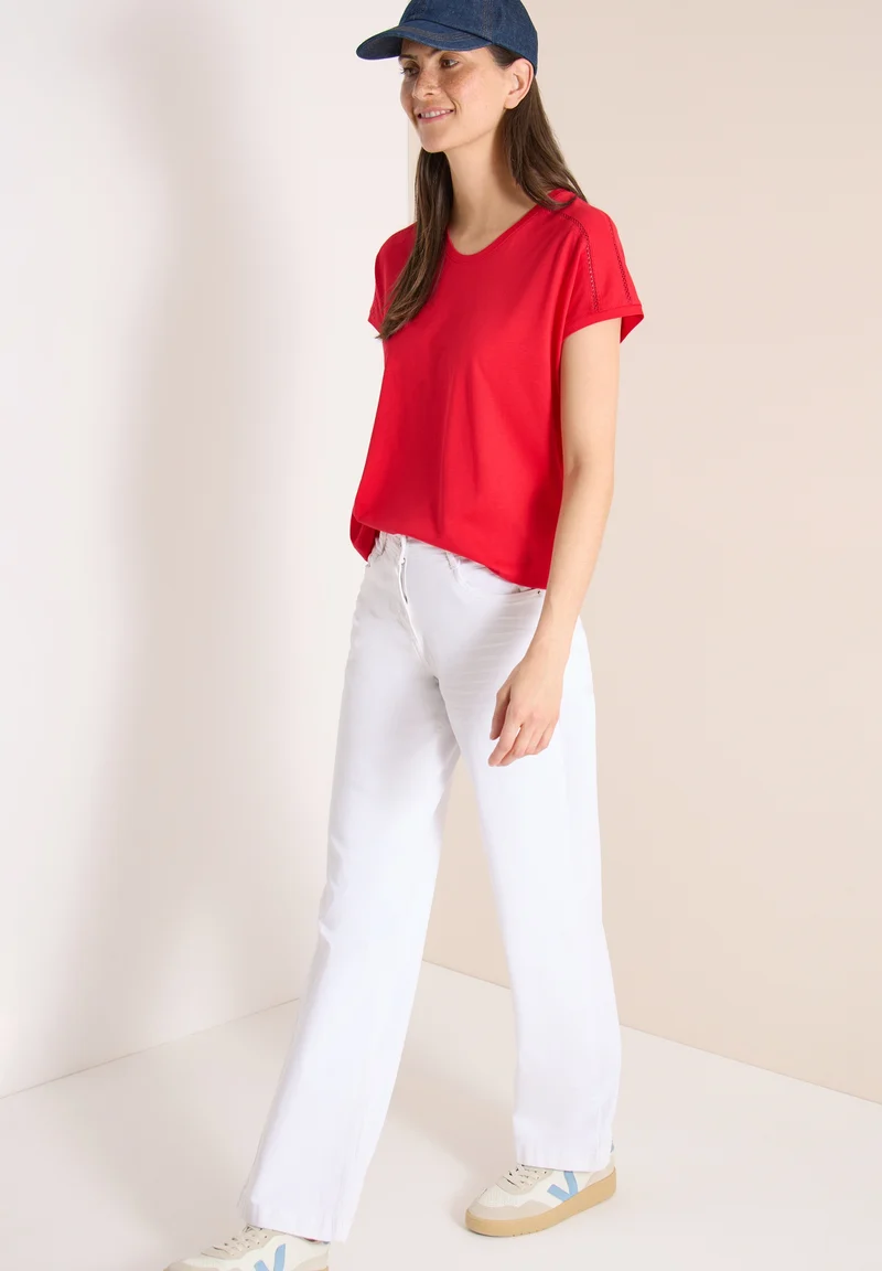 NOS Solid Lace Shoulder T-Shir, glazed apple red