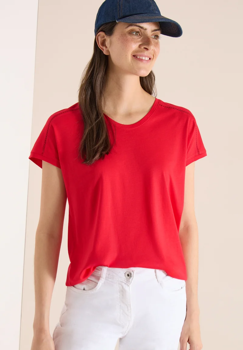 NOS Solid Lace Shoulder T-Shir, glazed apple red
