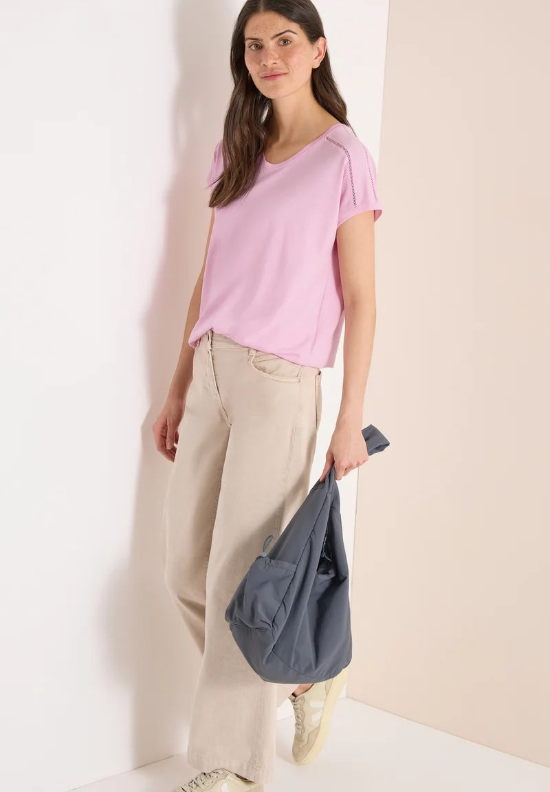 NOS Solid Lace Shoulder T-Shir, light blush rose