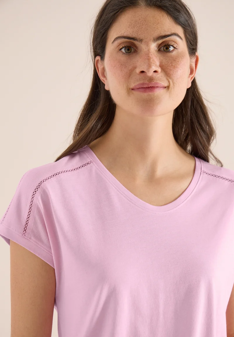 NOS Solid Lace Shoulder T-Shir, light blush rose