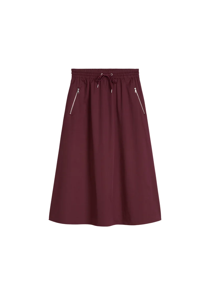 Woven Skirts, Midi Flare Skirt, Merlot Red