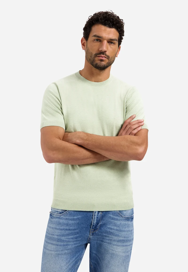 Pullover Short Sleeve Crew Neck Melange, Green
