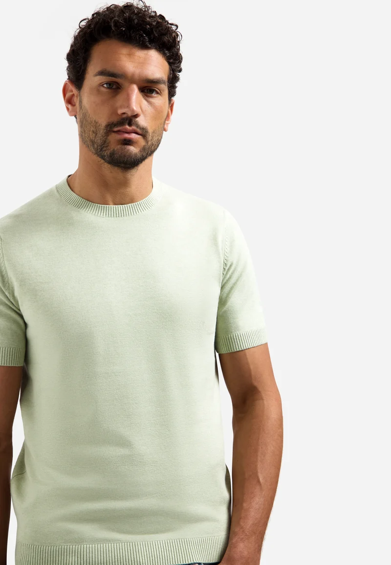 Pullover Short Sleeve Crew Neck Melange, Green