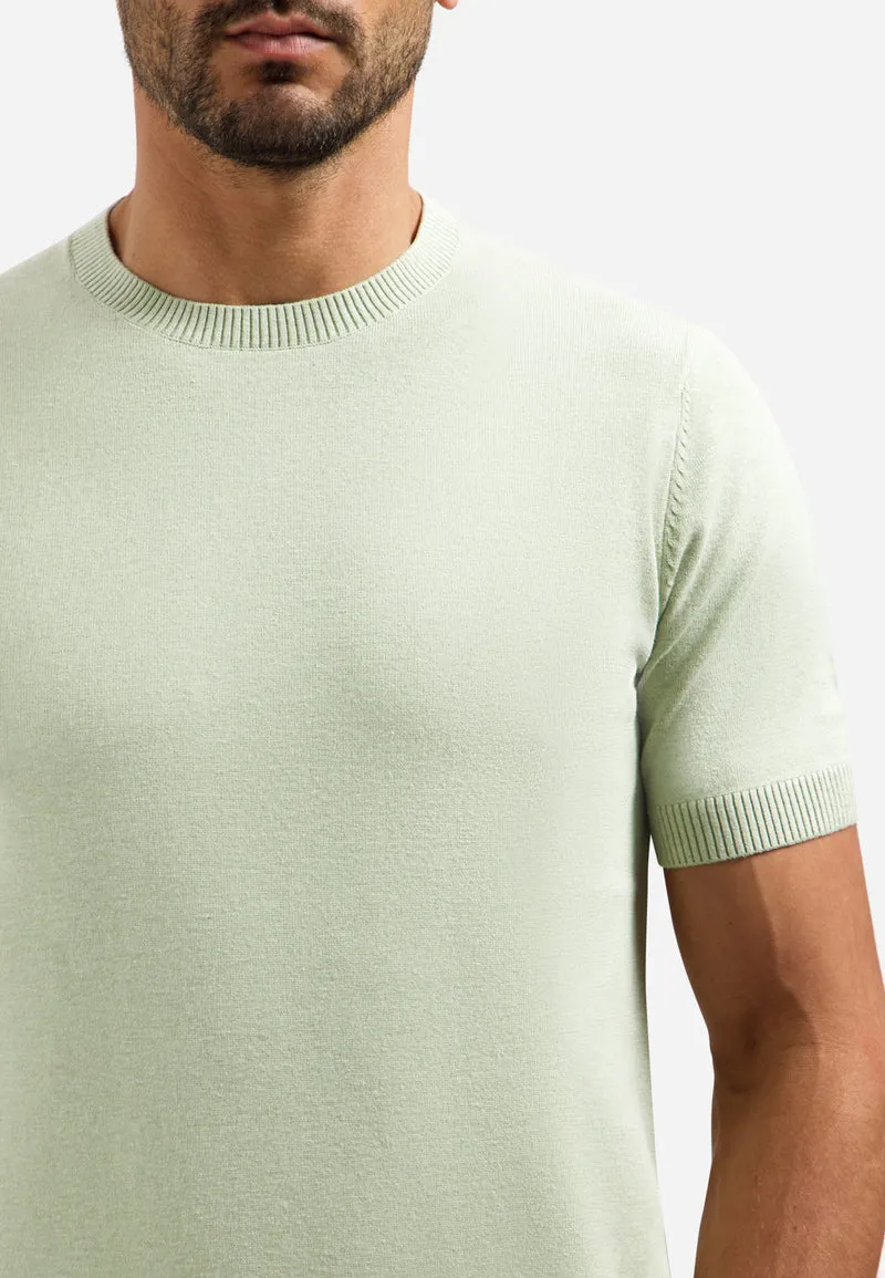 Pullover Short Sleeve Crew Neck Melange, Green