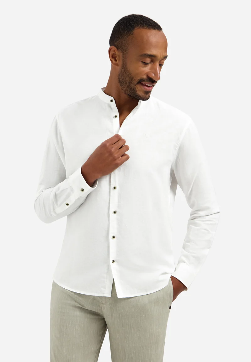 Shirt With Linen Granddad, White