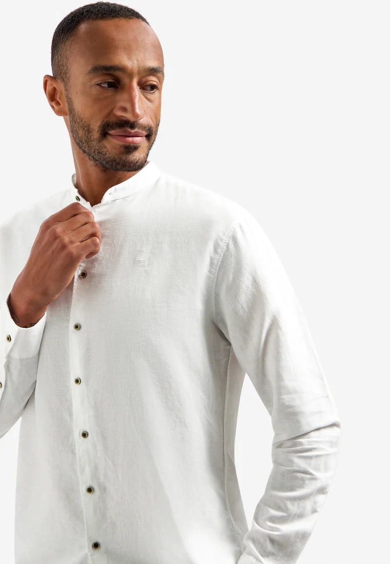 Shirt With Linen Granddad, White