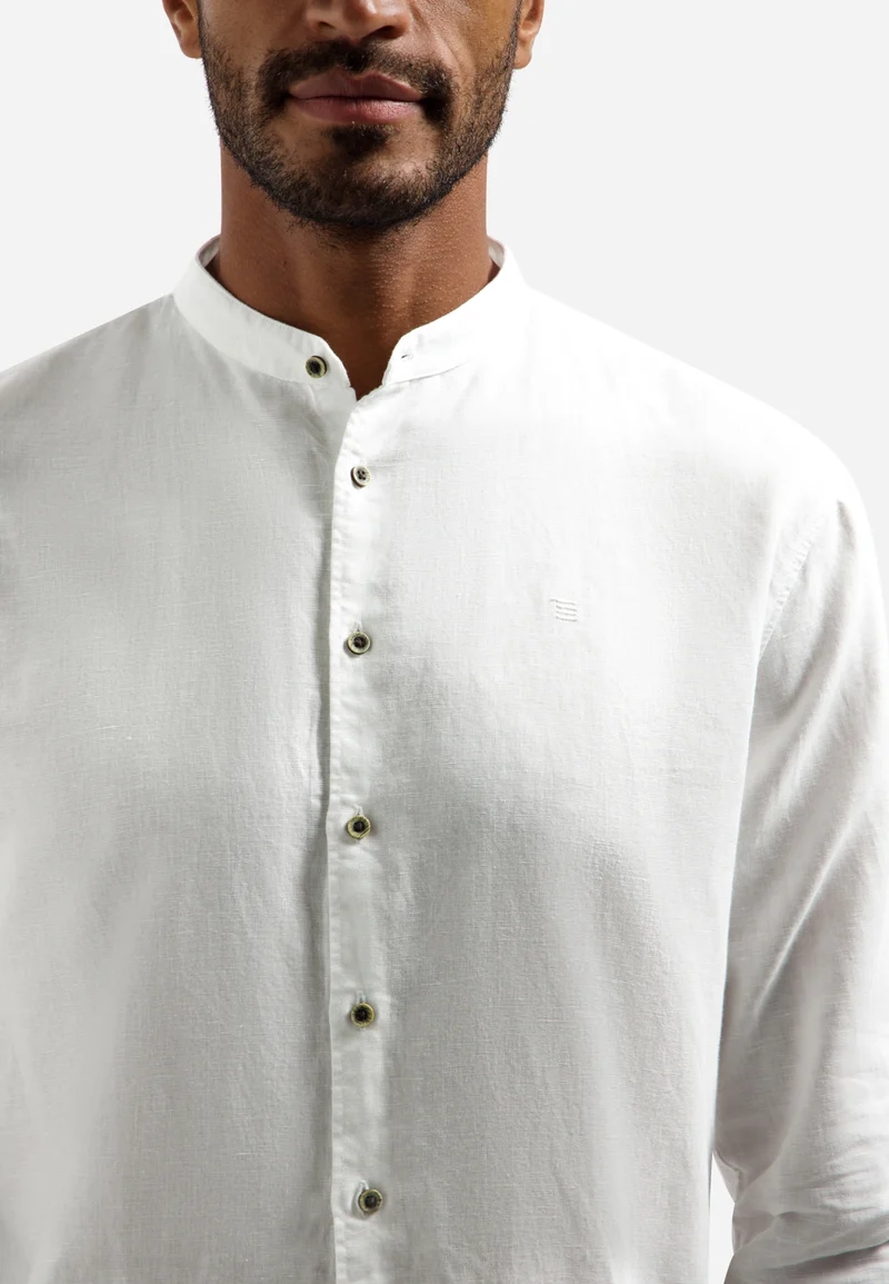 Shirt With Linen Granddad, White
