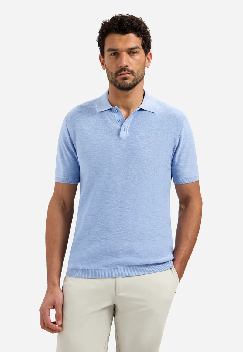 Pullover Short Sleeve Polo Slub, Blue