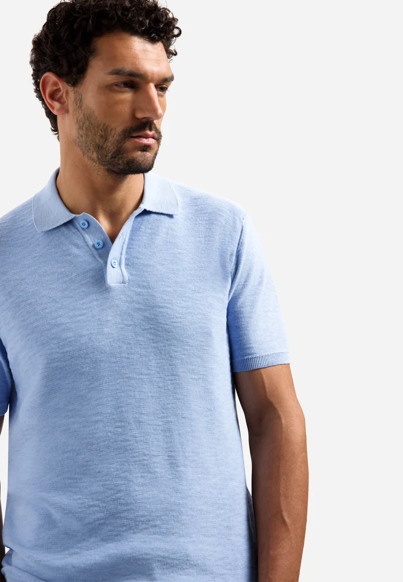 Pullover Short Sleeve Polo Slub, Blue