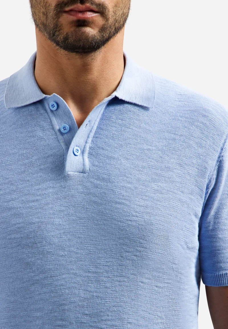 Pullover Short Sleeve Polo Slub, Blue