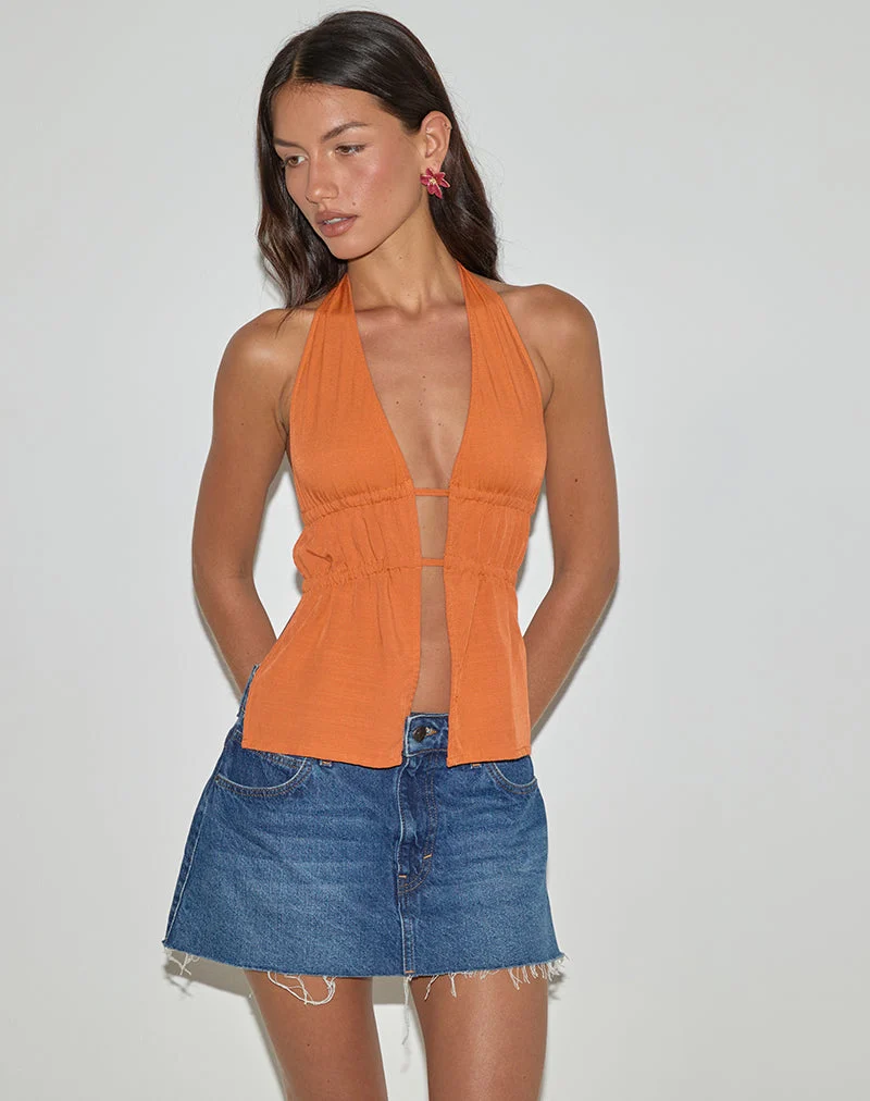 Kaytia Neckholder-Top mit doppelter Krawatte in Sunset Orange