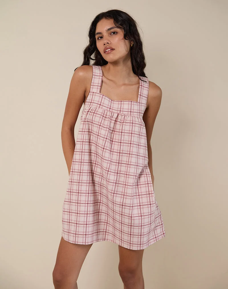 Sanlia Minikleid in Basic Schottenkaro Rosa