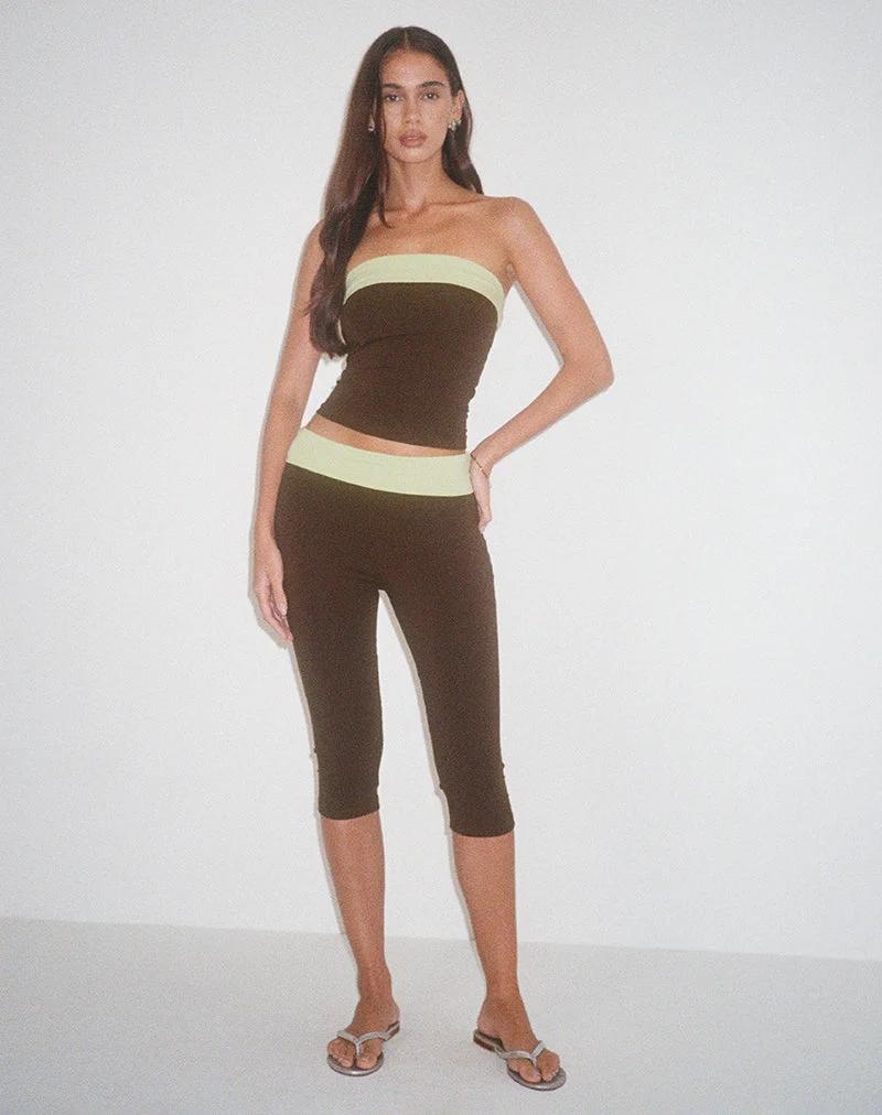Vivah Fold-over Capri in Schokoladenbraun mit Pistazienbändern