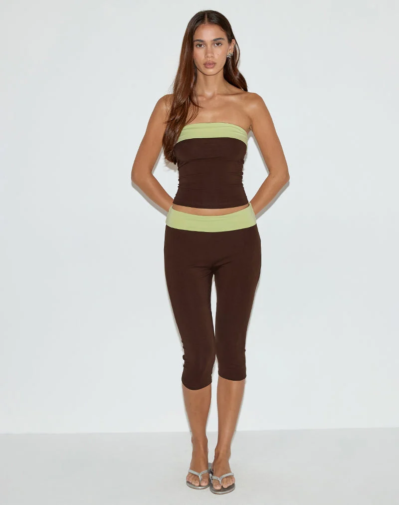 Vivah Fold-over Capri in Schokoladenbraun mit Pistazienbändern