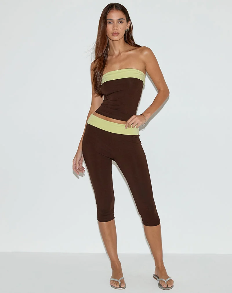 Vivah Fold-over Capri in Schokoladenbraun mit Pistazienbändern