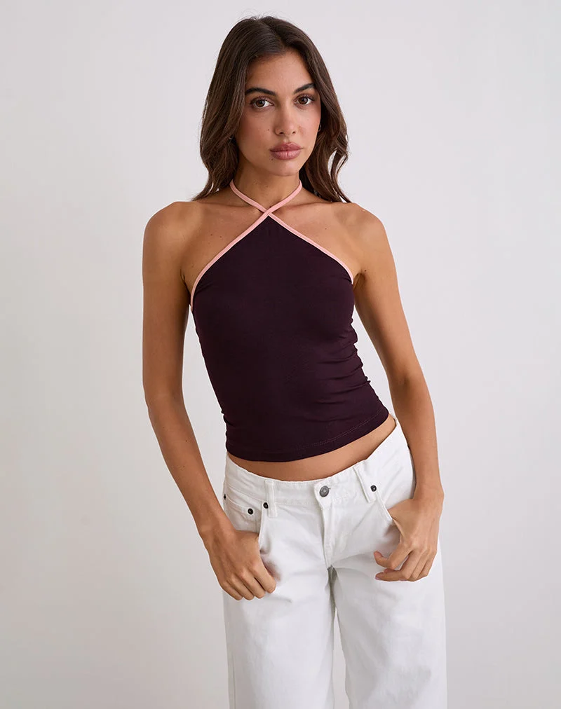 Lay Neckholder-Top in Redwood mit rosa Lady-Bindung