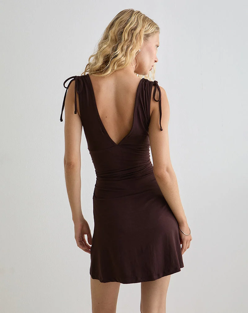 Carmila Gerafftes Minikleid aus Jersey Bitterschokolade