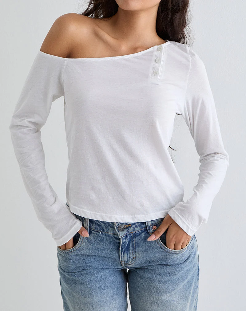 Tole Asymmetrisches Oberteil mit Knopfleiste aus Tissue-Jersey Elfenbein