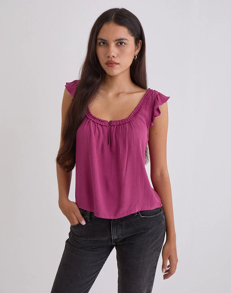 Merisso-Top mit U-Ausschnitt und Schlüssellochausschnitt in Rose Burgundy