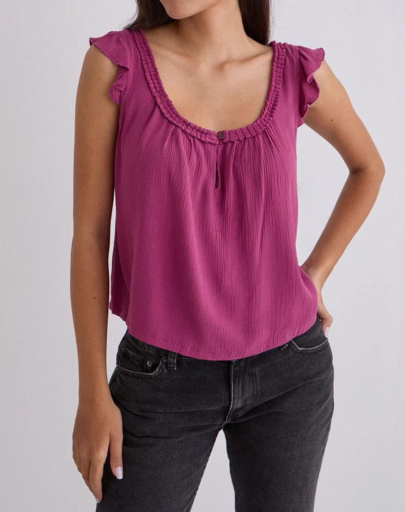 Merisso-Top mit U-Ausschnitt und Schlüssellochausschnitt in Rose Burgundy