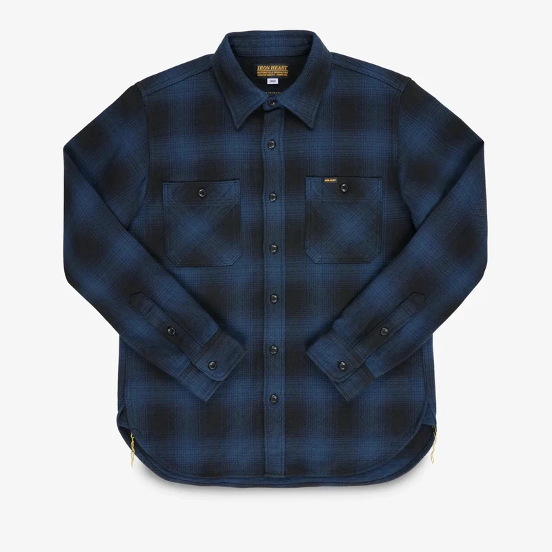 IHSH-265-NAV Heavy Flannel Ombré Check Work Shirt Navy