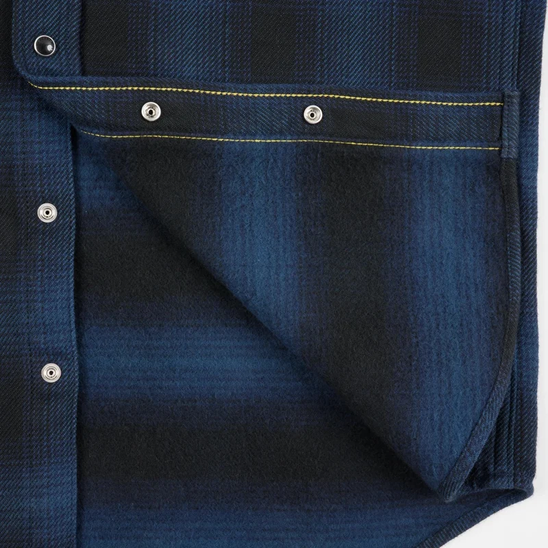 IHSH-265-NAV Heavy Flannel Ombré Check Work Shirt Navy