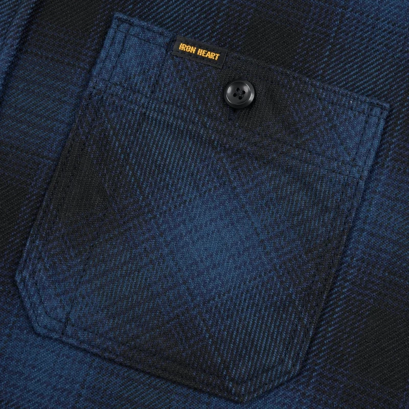 IHSH-265-NAV Heavy Flannel Ombré Check Work Shirt Navy