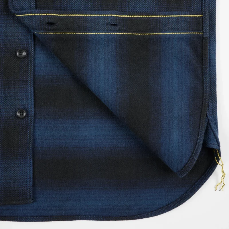 IHSH-265-NAV Heavy Flannel Ombré Check Work Shirt Navy
