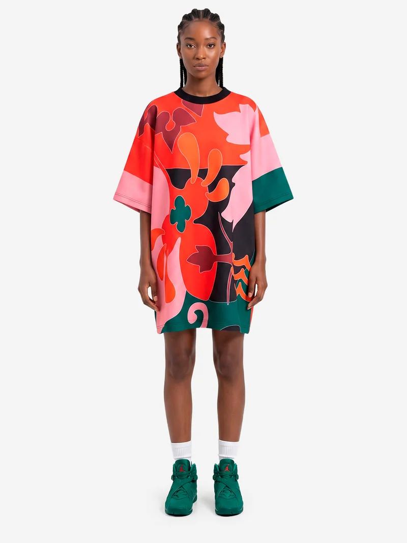 Mini Abito T-Shirt Oversize Stampato Rosso e Rosa