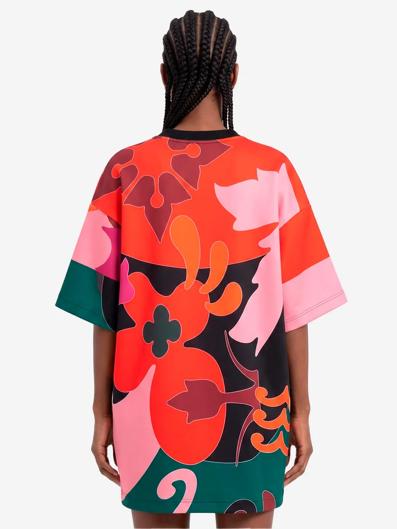 Mini Abito T-Shirt Oversize Stampato Rosso e Rosa