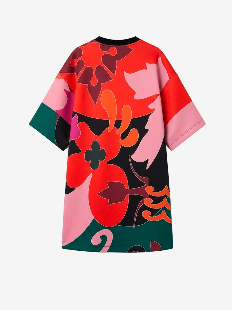 Mini Abito T-Shirt Oversize Stampato Rosso e Rosa