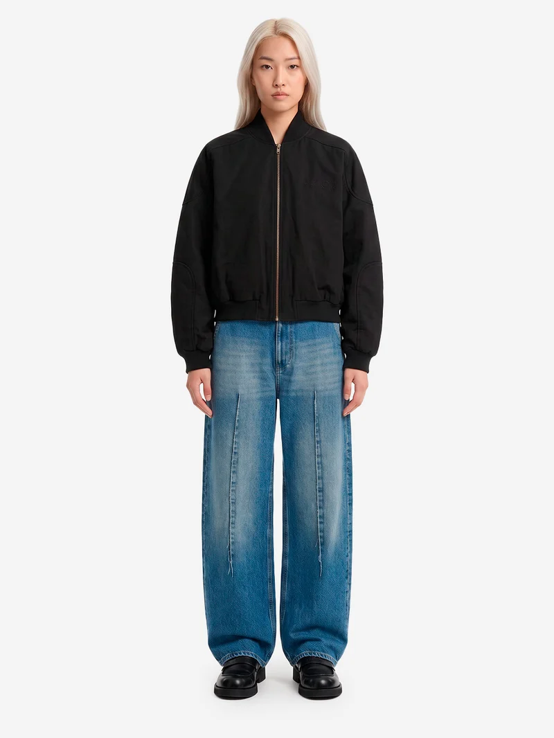 Giacca Bomber Oversized in Twill di Cotone nero