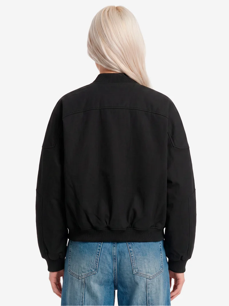 Giacca Bomber Oversized in Twill di Cotone nero