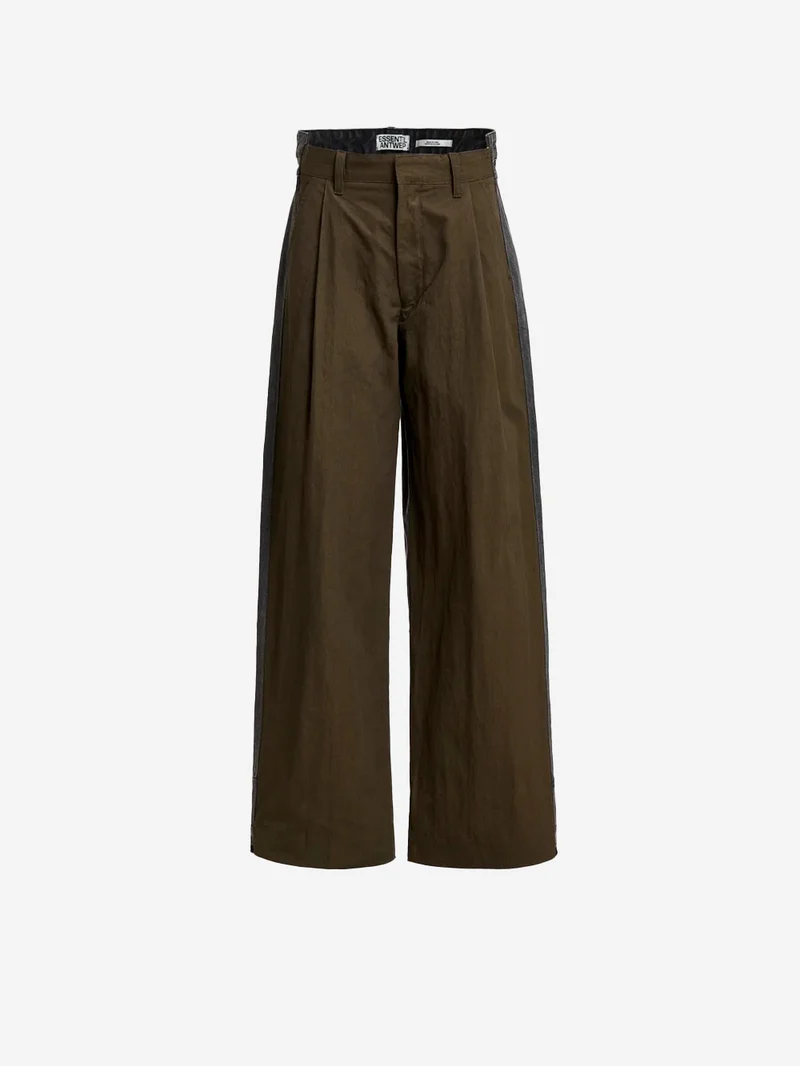 Pantaloni Wide-Leg in doppio tessuto kaki e nero