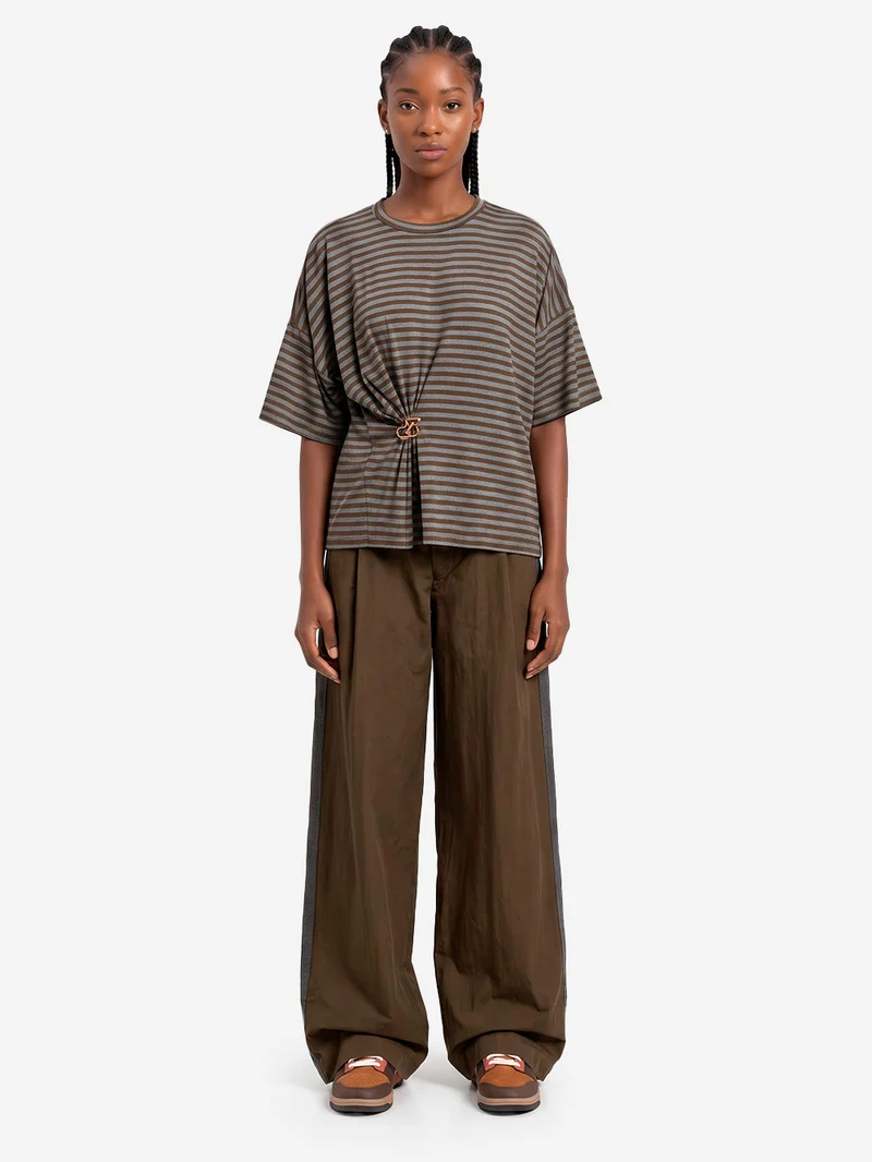 Pantaloni Wide-Leg in doppio tessuto kaki e nero